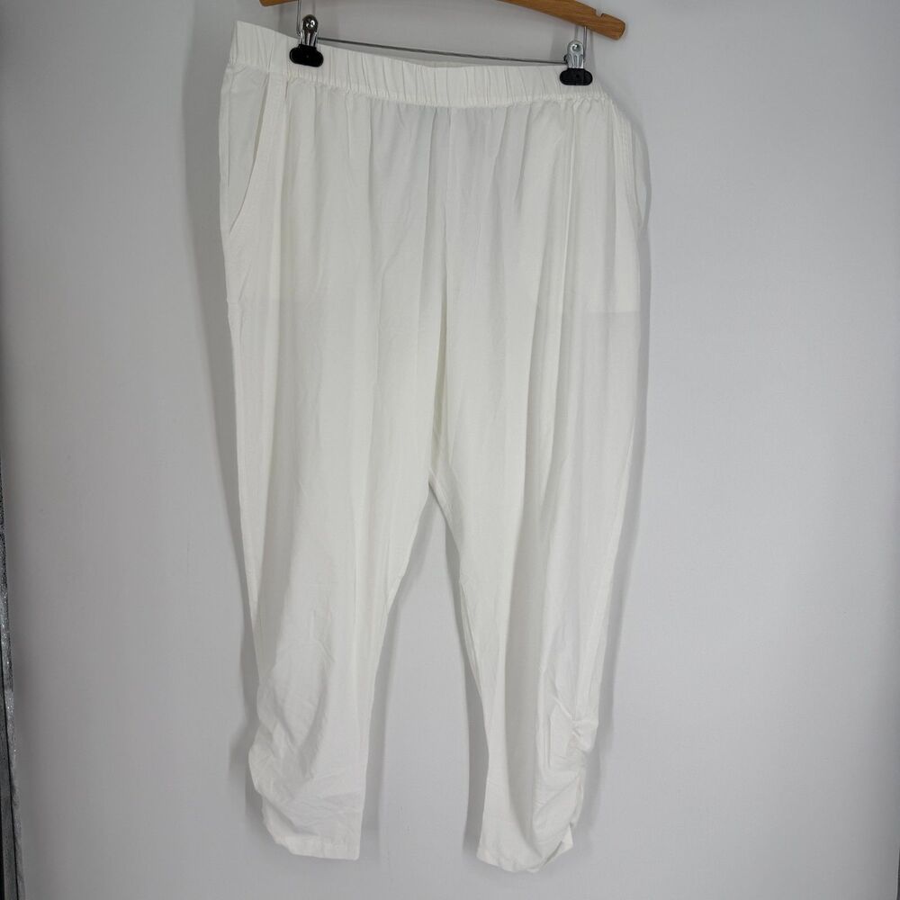 Coolibar Pants UPF 50+ Women White Ruched Ankle Beachy Coastal Resort Size XL